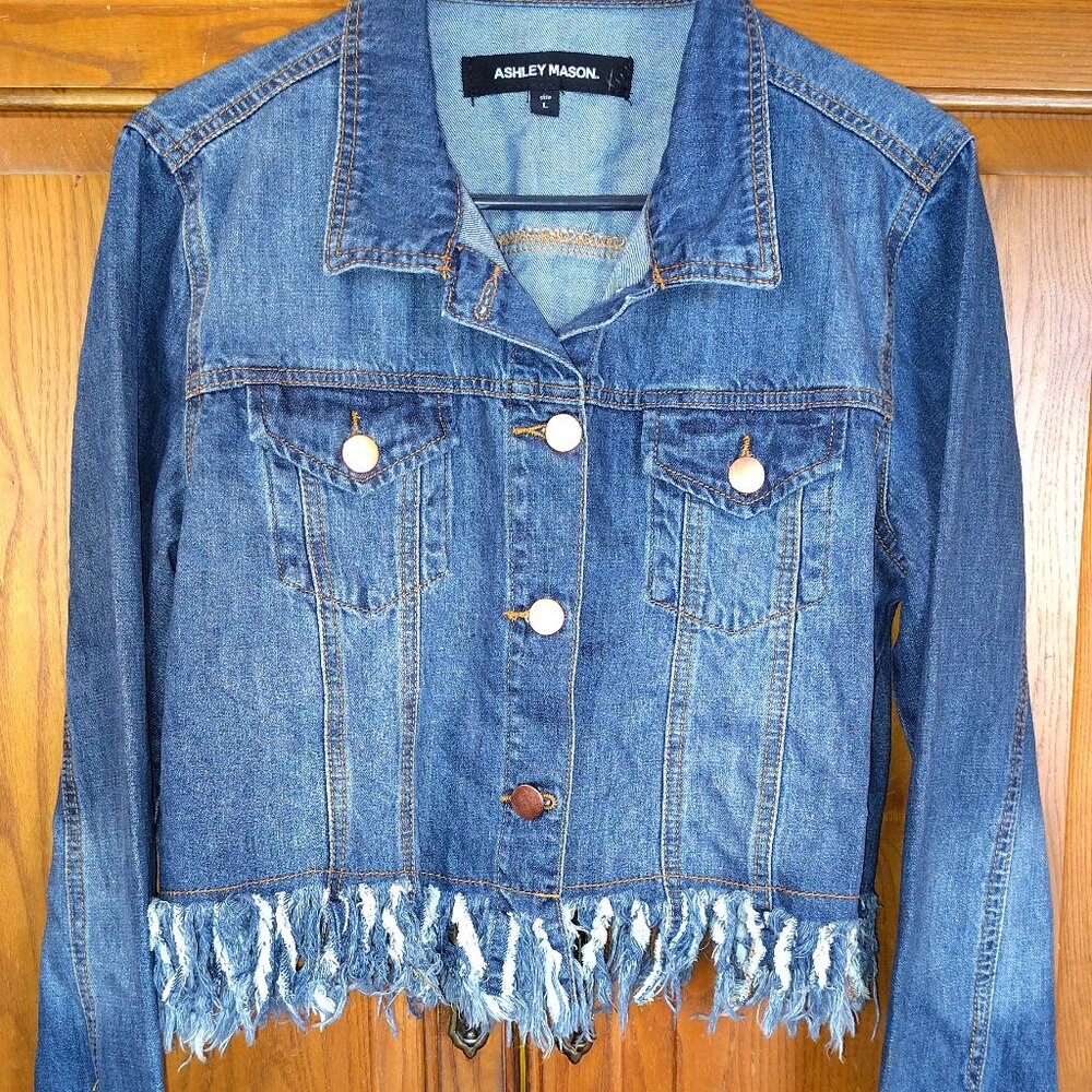 Ashley Mason Denim/Jean Fringe Jacket Size L